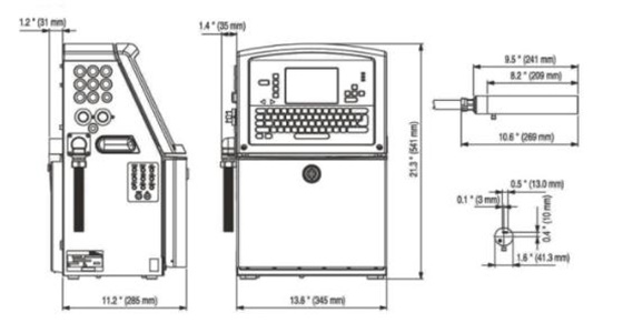 環(huán)保型電腦噴碼機平面參數(shù)圖: